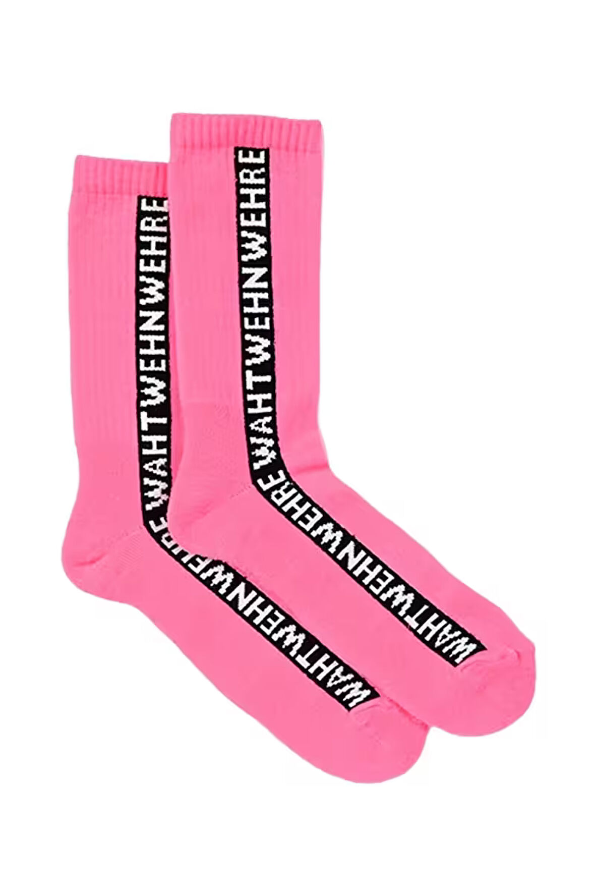 Kadın Pembe-Siyah Sloganlı Soket Çorap