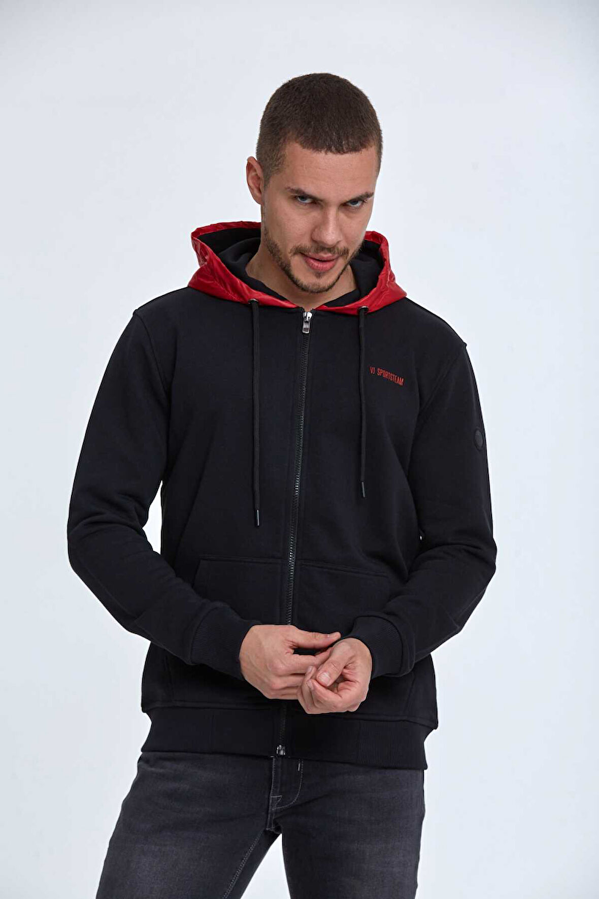Libra Fermuarlı Kapüşonlu Erkek Sweatshirt  Siyah