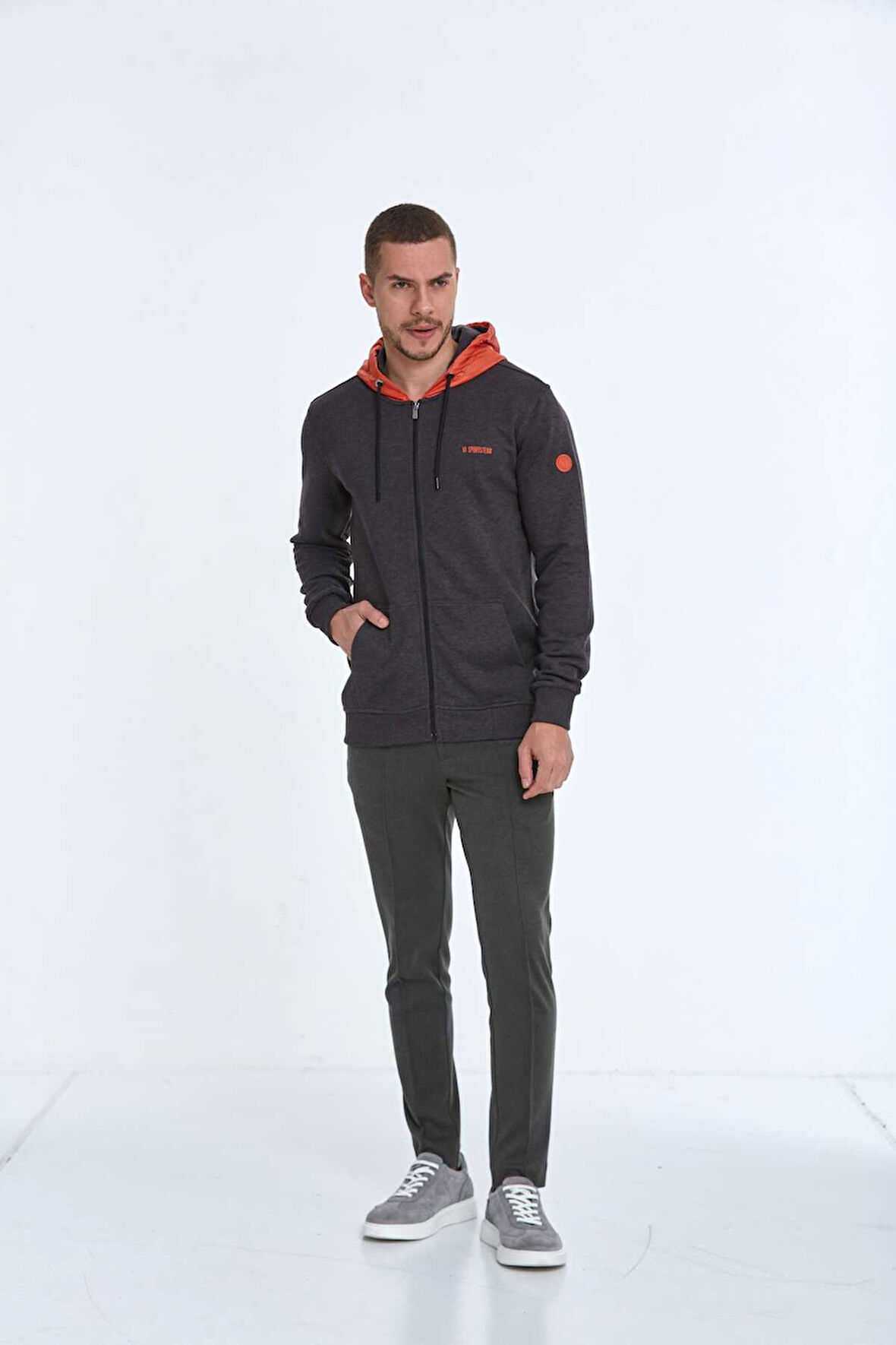 Libra Fermuarlı Kapüşonlu Erkek Sweatshirt  Antrasit