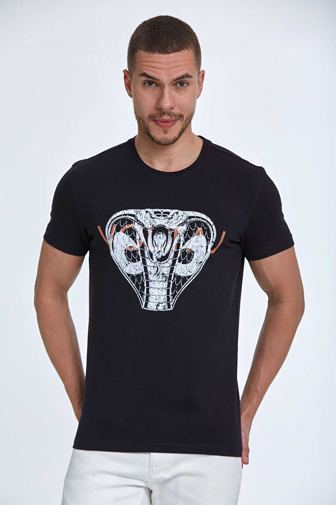 Aster Baskılı Erkek Tişört Lacivert