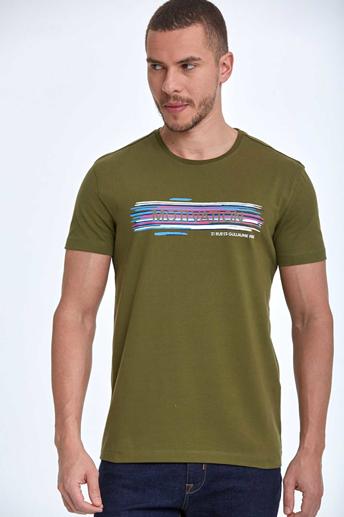 Quinn Baskılı Erkek Tişört Haki