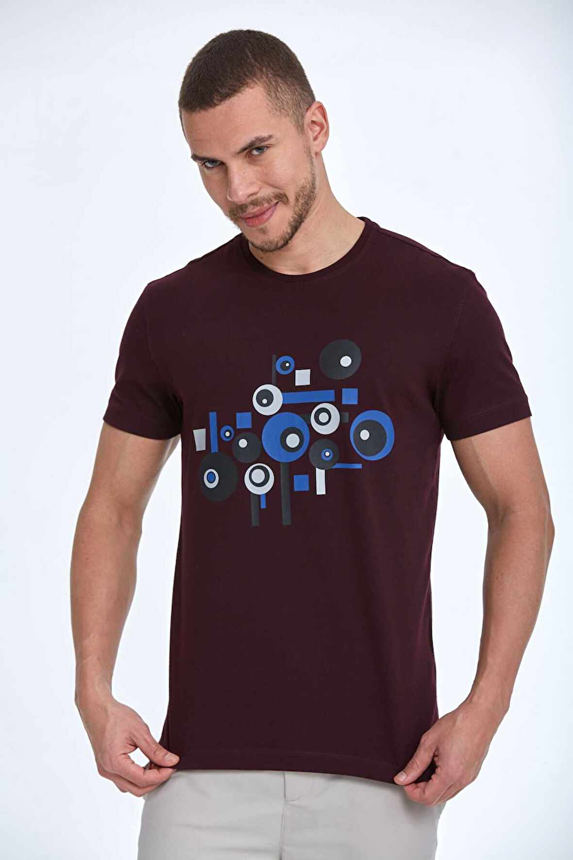 Nadan Baskılı Erkek Tişört Bordo