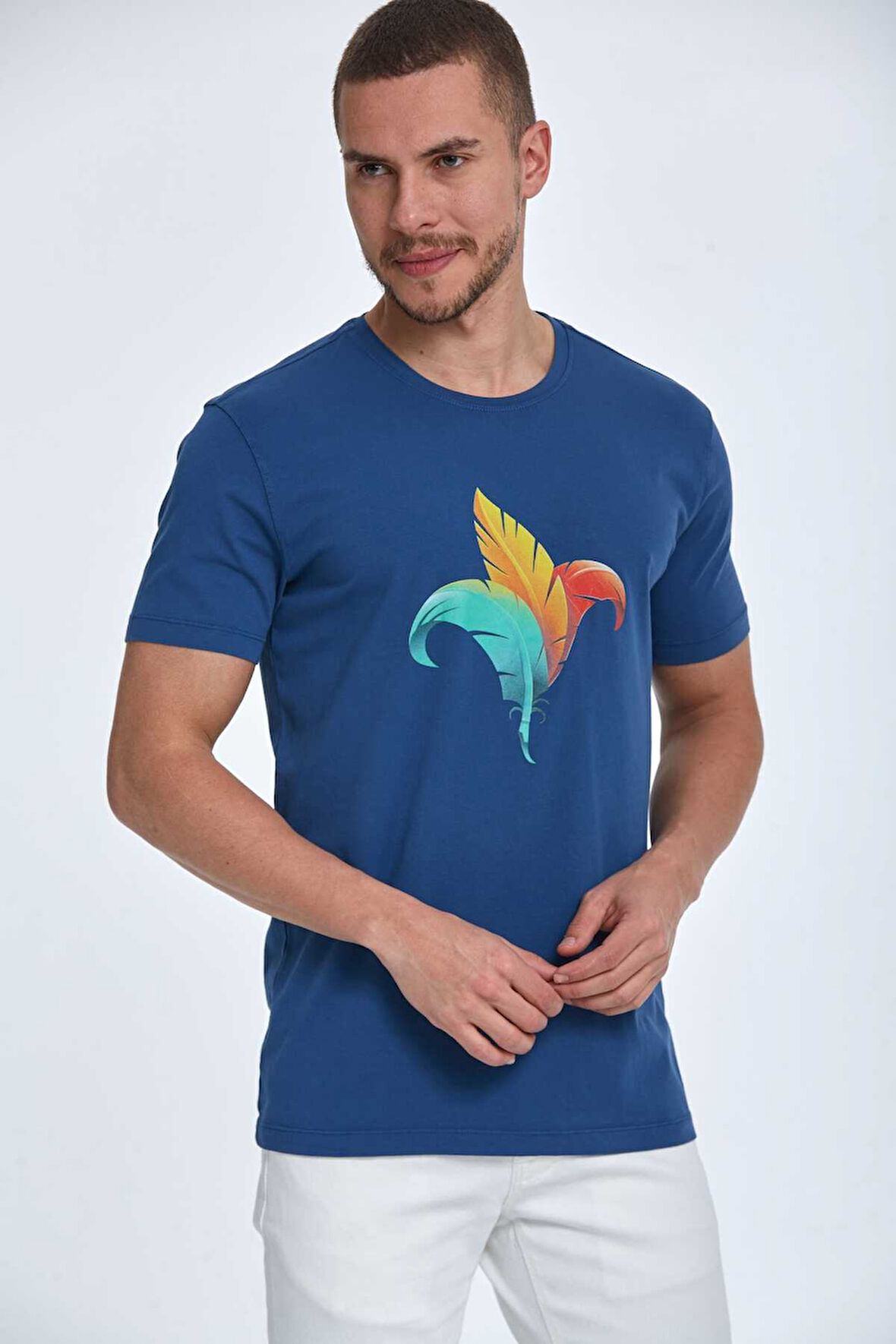 Theo Baskılı Erkek Tişört Lacivert