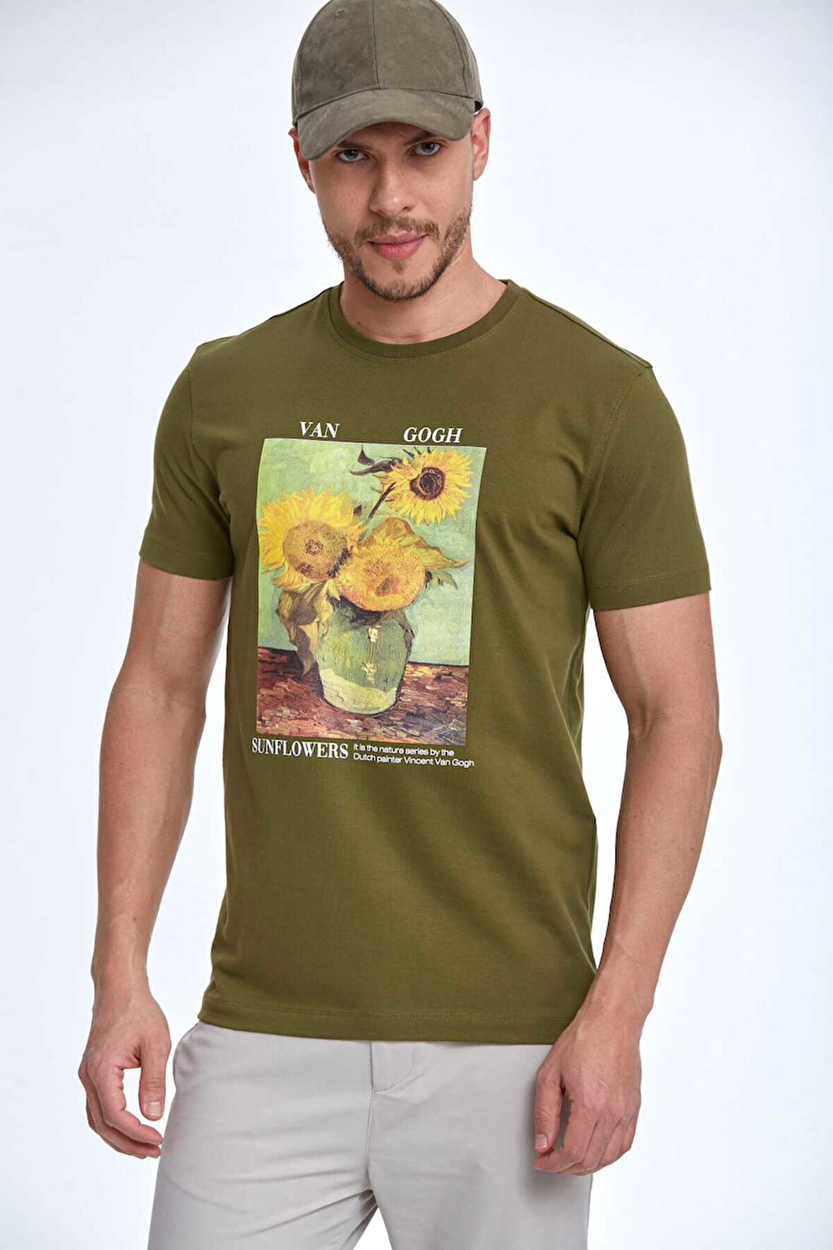 Shein Baskılı Erkek Tişört Haki