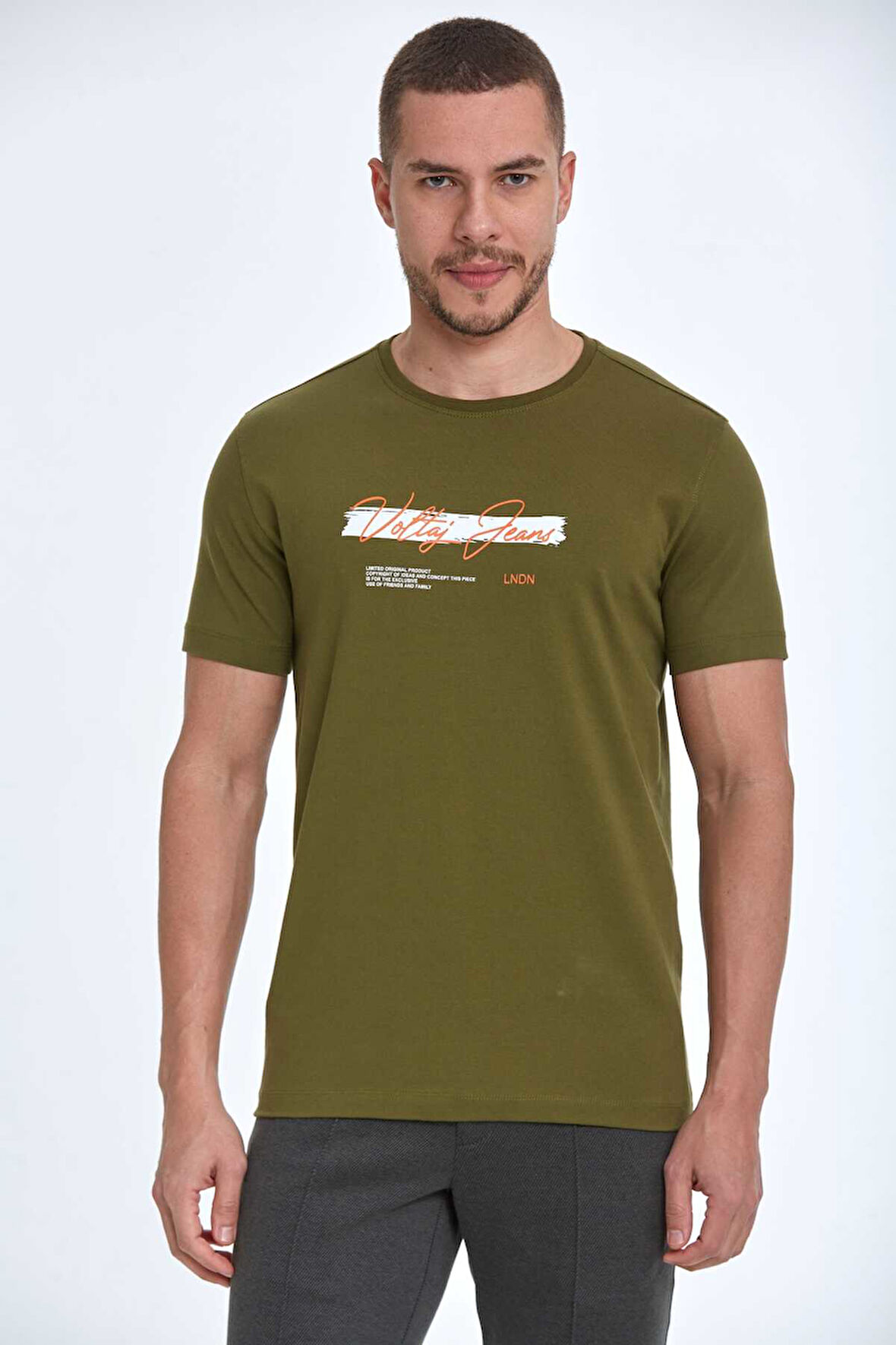 Lupe Baskılı Erkek Tişört Haki