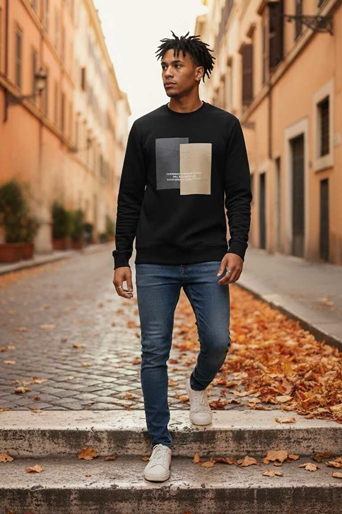 Vier Bisiklet Yaka Erkek Sweatshirt Siyah