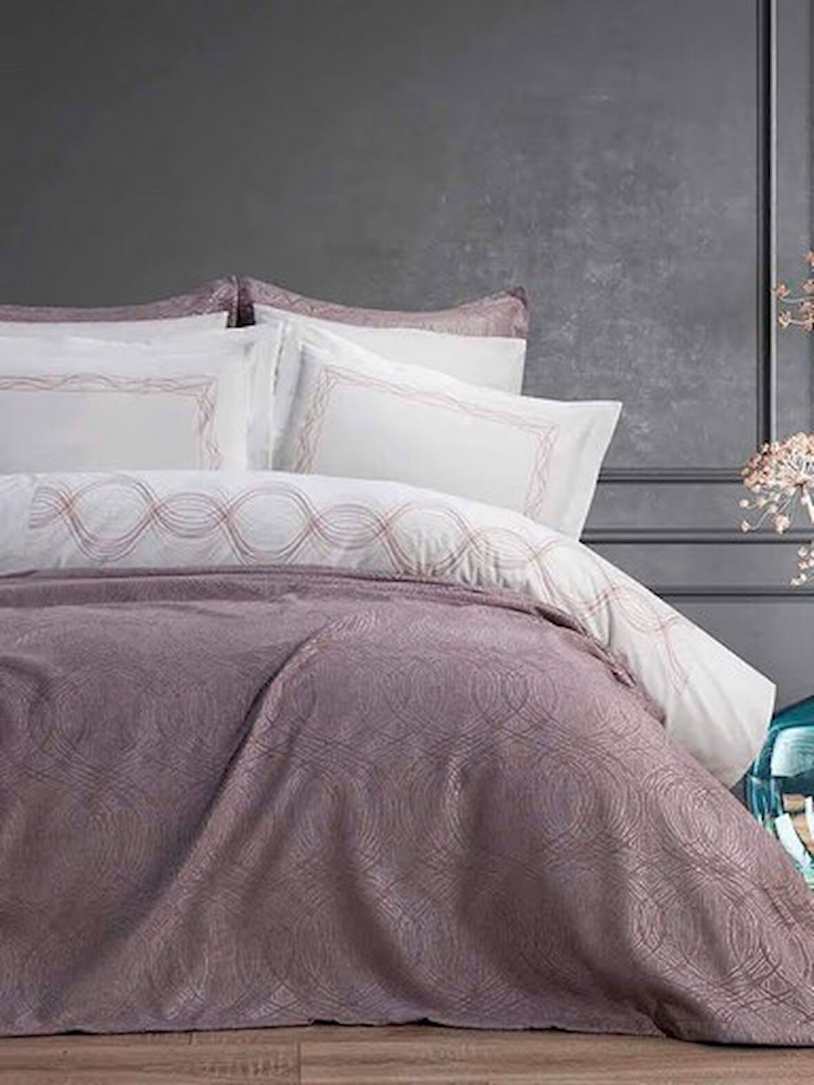 Bella Home Aren 7 Parça Yatak Örtüsü Seti Gül Kurusu