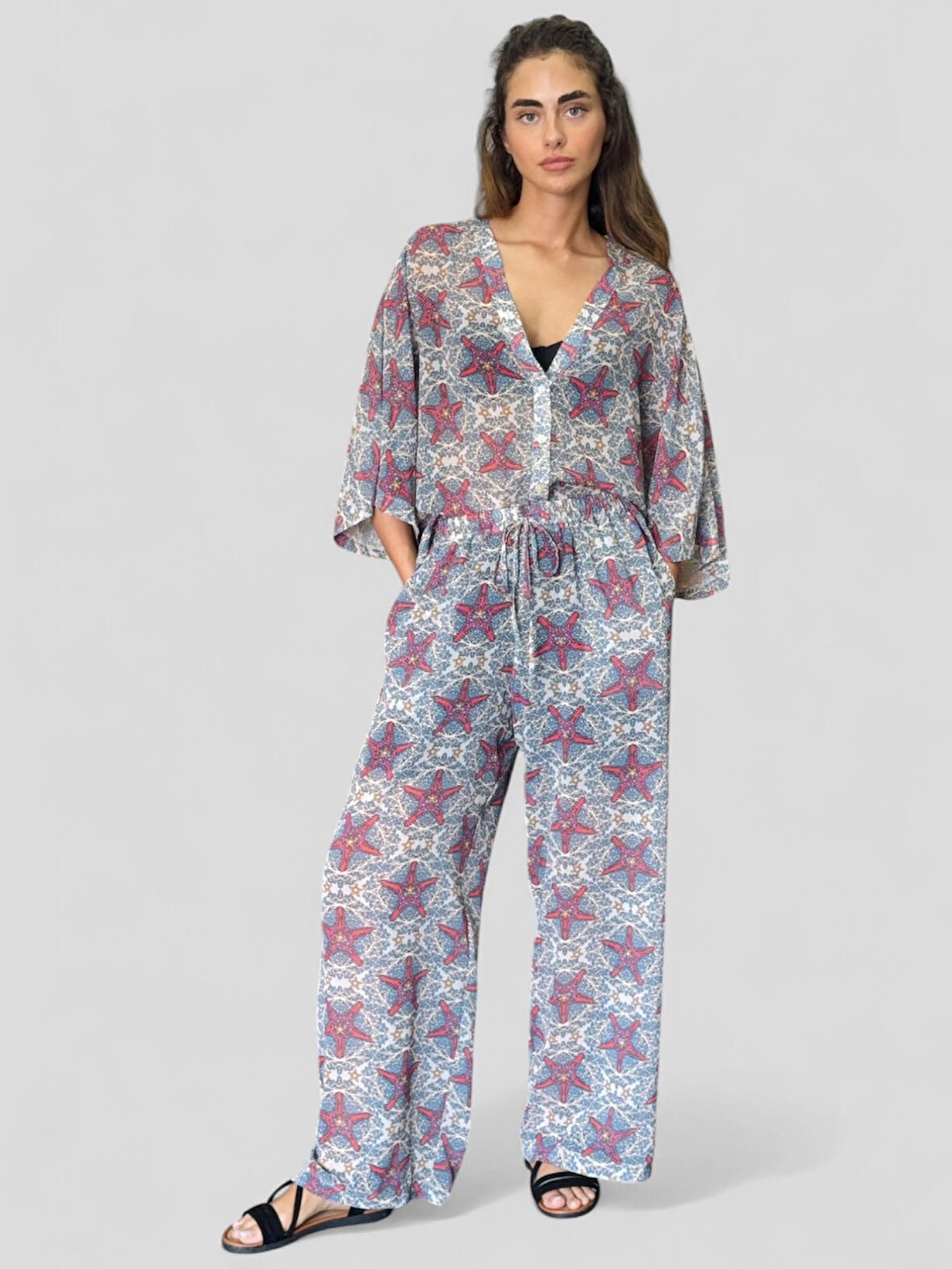 Retrobird Tasarım Şort Astarlı Şifon Pantolon Kadın Çok Renkli