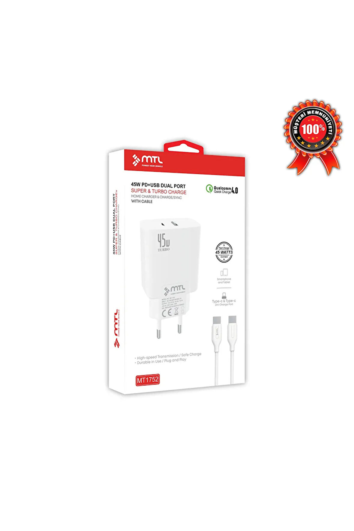 Tecno Pova 7 5G Uyumlu Süper Hızlı PD Type-C to Type-C ve 45W Şarj Seti MT-A1752