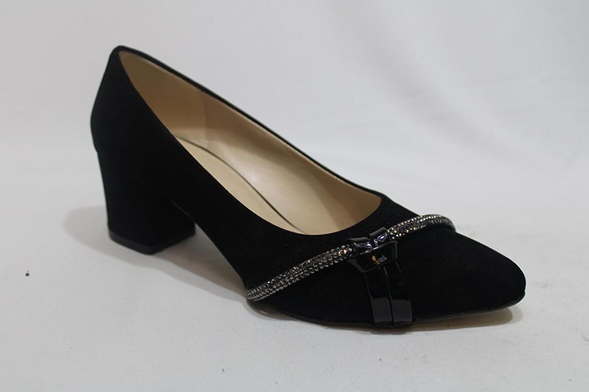 Poliriza Süet Klasik Fantezi Yumurta Topuklu Siyah Kadın Ayakkabısı