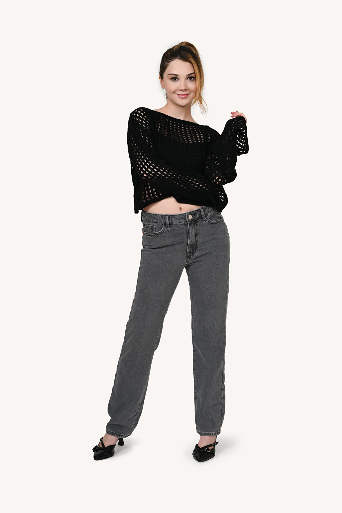 utaf Kadın Yüksek Bel Slim Fit Gri Kot Pantolon - Günlük ve Şık Stil