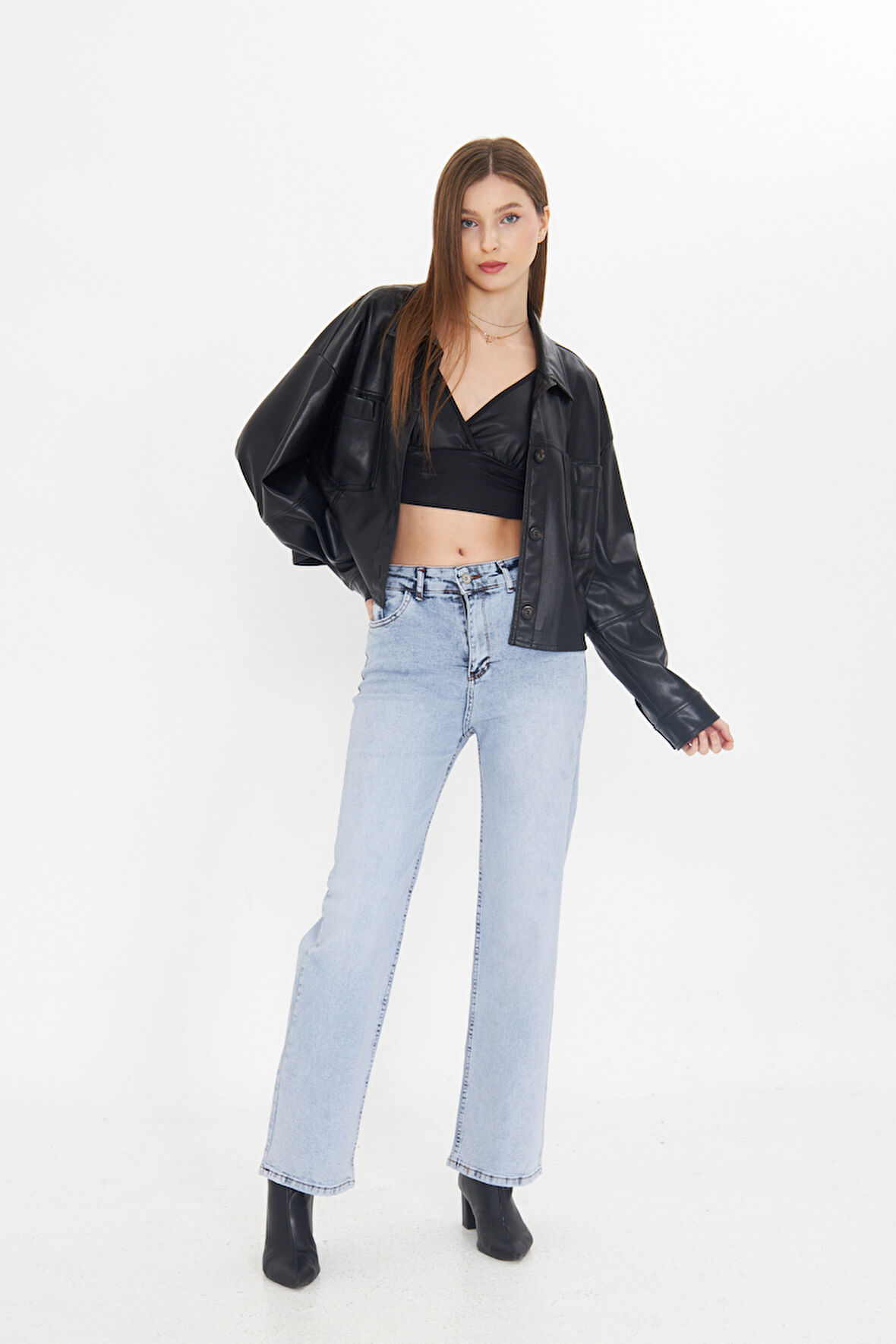 Kadın Dar Kesim Yüksek Bel Düz Paça Kot Pantolon