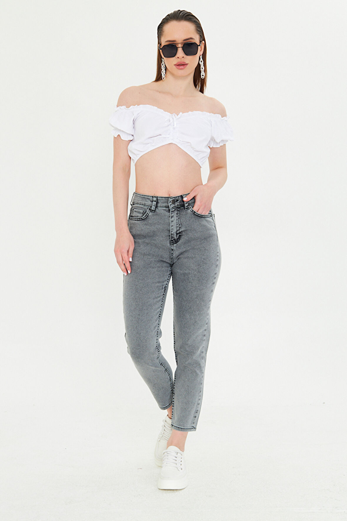 Antrasit Slim Fit Mom Jean