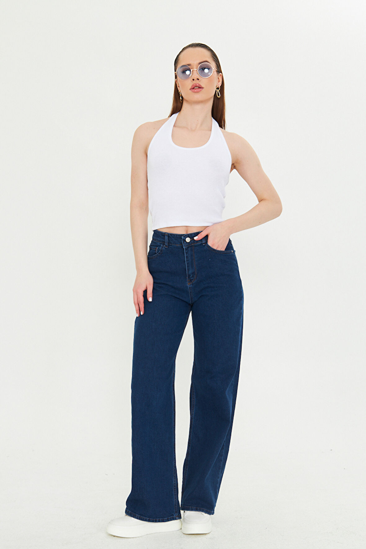 Koyu Lacivert  Yüksek Bel Geniş Paça Bol,salaş Palazzo Jeans