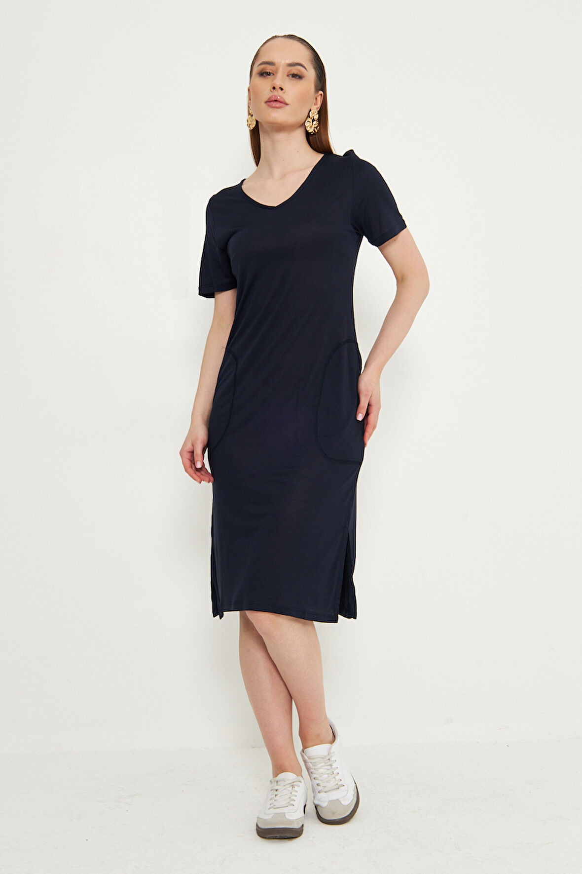 Siyah Penye Kumas Beli Bagcikli Cepli Midi Boy Spor elbise