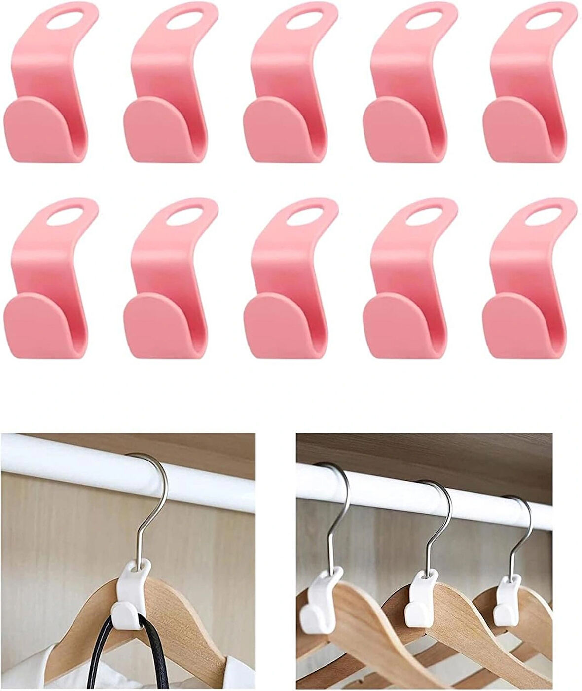 Microcase  10'lu Çok Amaçlı Askı Çoklayıcı Kanca Dolap Askılığı Seti - PEMBE AL4803