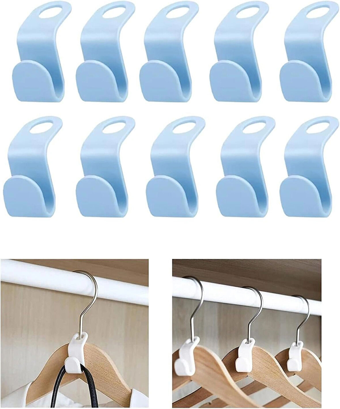 Microcase 10'lu Çok Amaçlı Askı Çoklayıcı Kanca Dolap Askılığı Seti - MAVİ AL4803