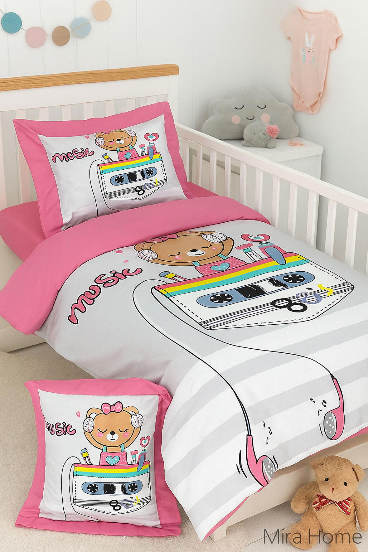 Dijital Baskılı 3d Pamuklu Yenidoğan Bebek Nevresim Takımı Enjoy Music