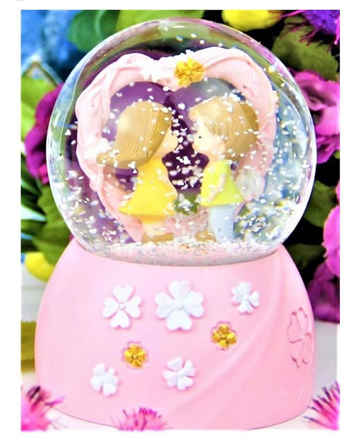 8 cm Müzikli Işıklı  Romantik Aşıklar Kar Küresi 4884