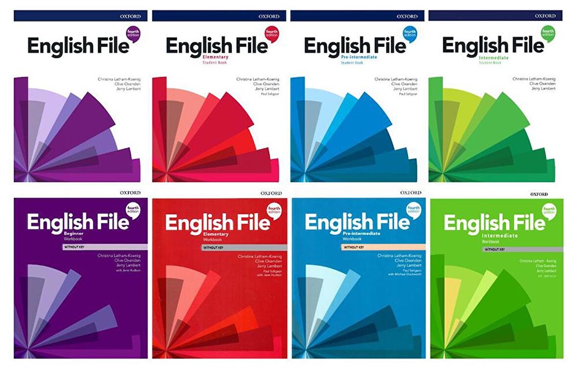 English File 4th Edition Beginner + Elementary + Pre intermediate + intermediate   Student's Book With Online Practice + Workbook (Access Code VARDIR) ( 4 lü SET)