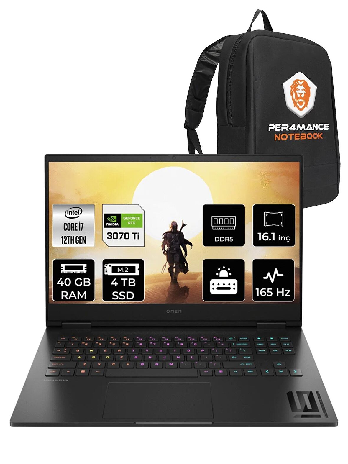 HP OMEN 16  i7-12700H 40GB RAM 2+2TB SSD RTX3070Ti/8GB 165HZ 16.1 QHD FDOS 7H8Z5EA & PER4 ÇANTA