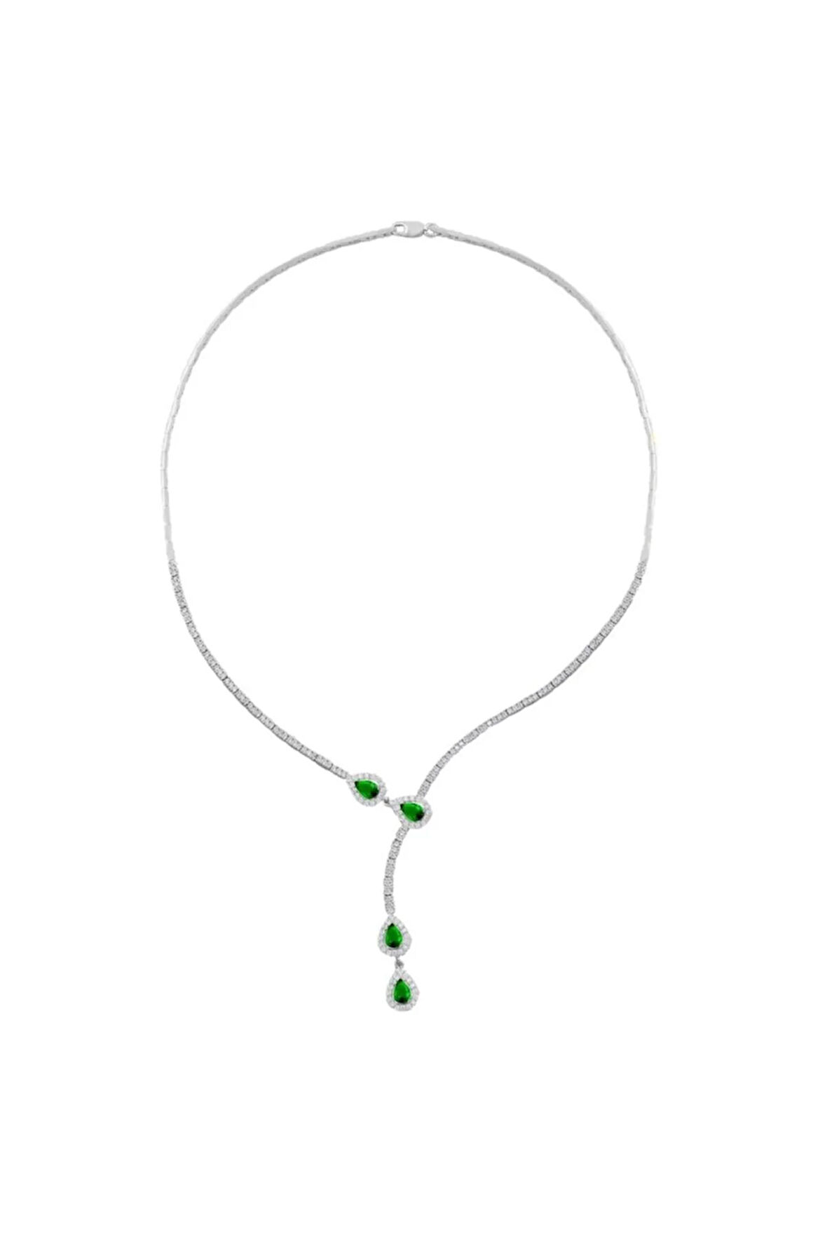 Melodi Zümrüt Taşlı Kadın Gümüş Kolye