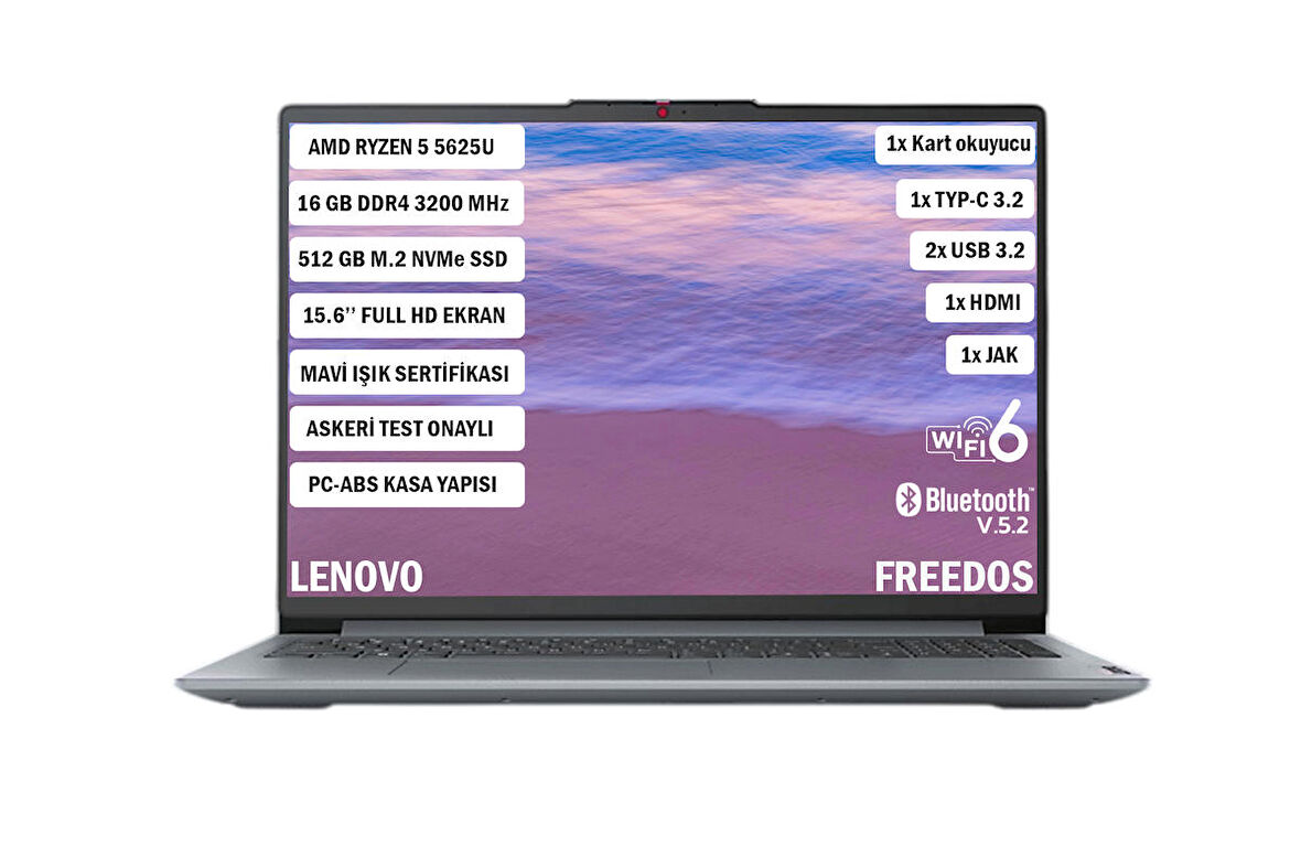 Lenovo Ideapad Slim 3 AMD Ryzen 5 5625U 16GB 512GB SSD Freedos 15.6" FHD Taşınabilir Bilgisayar 82XM00PWTX