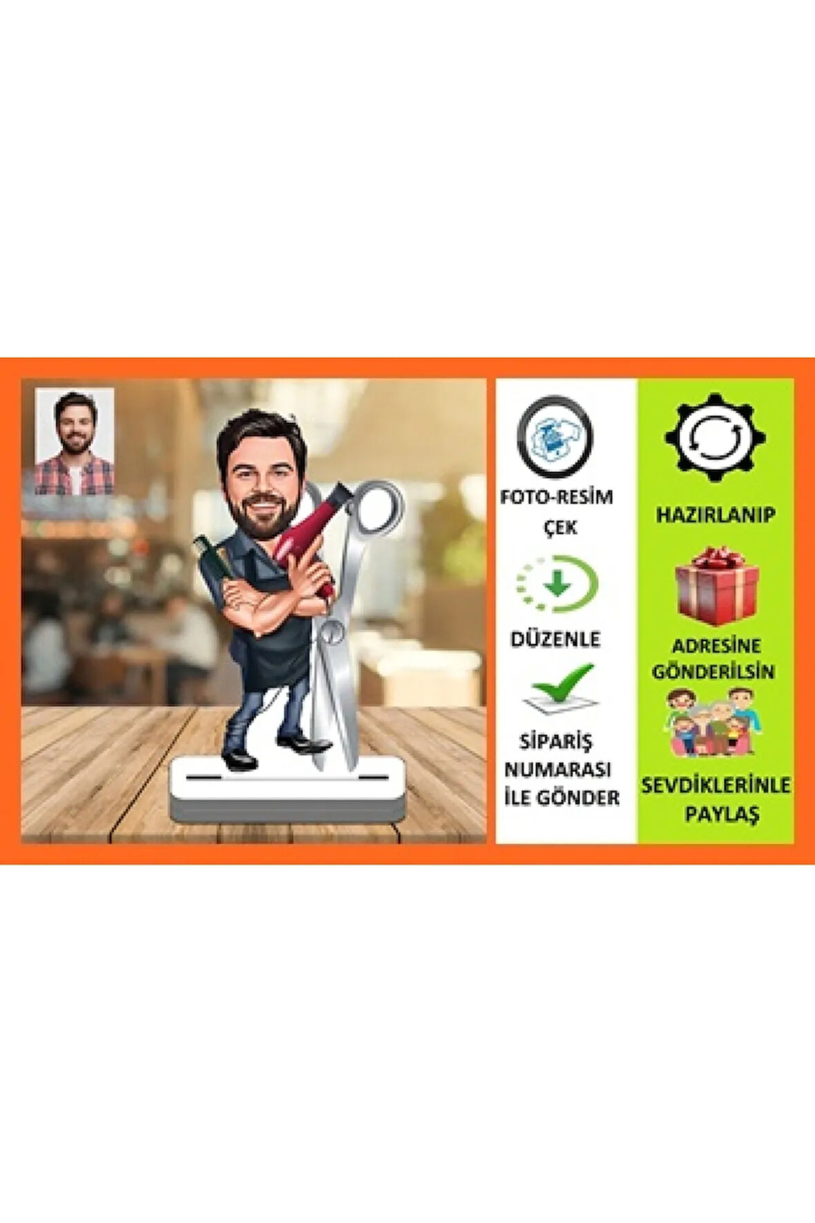 Bay Kuaför Berber Karikatür Biblo,Sevgiliye Hediye,Doğum Günü Hediyesi