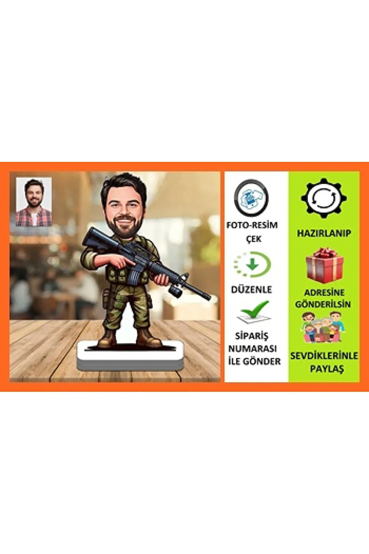 Asker Karikatür Biblo,Sevgiliye Hediye,Doğum Günü Hediyesi