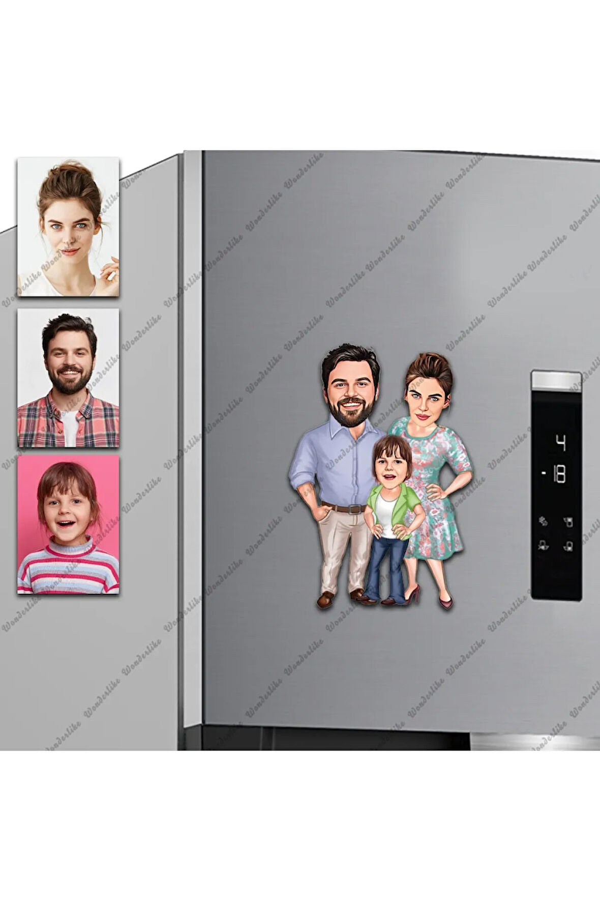 3 Kişilik Tasarımlı Buzdolabı Magneti/Resim Gönder Magnet Olsun