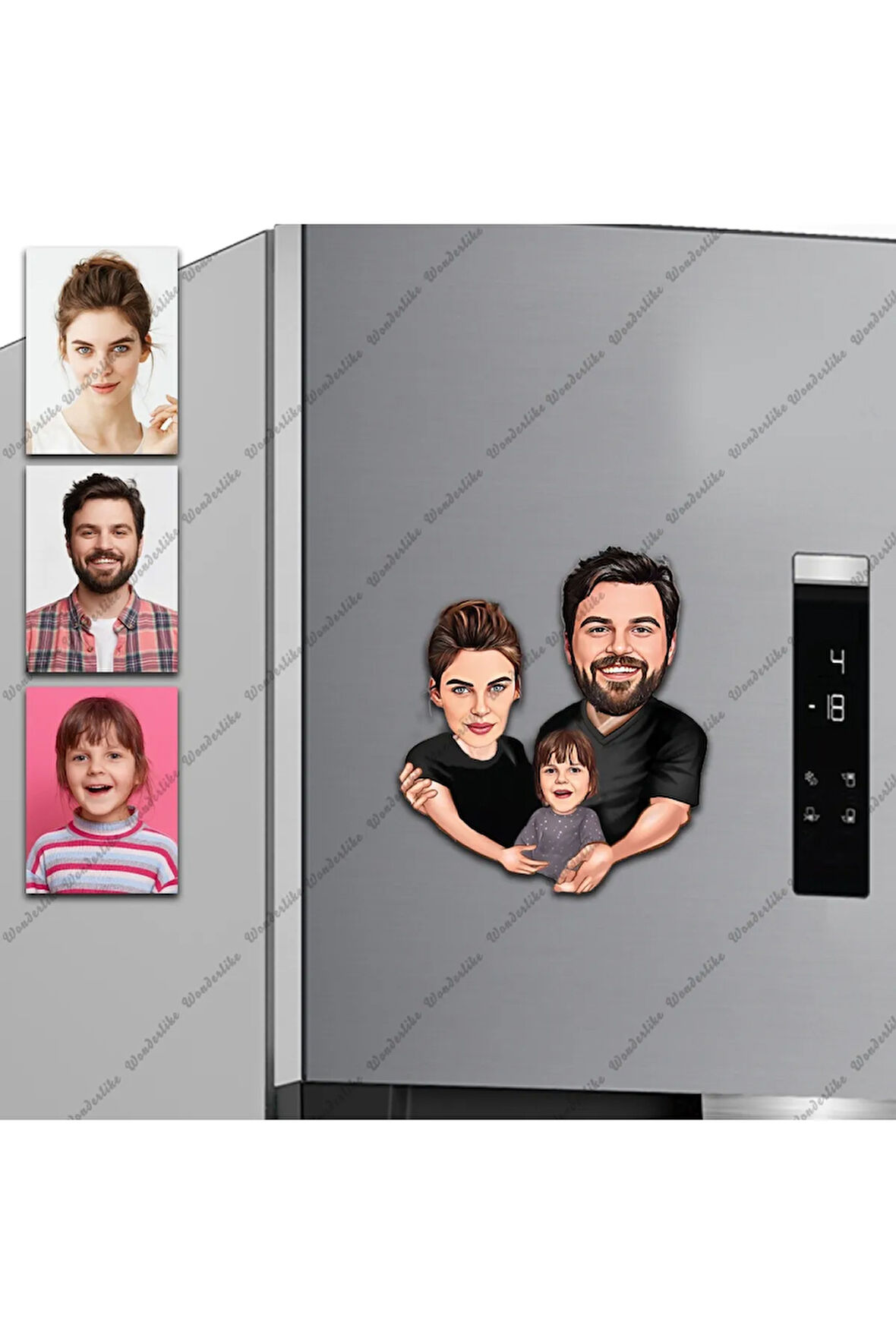 Karı Koca Aile Tasarımlı Buzdolabı Magneti/Resim Gönder Magnet Olsun