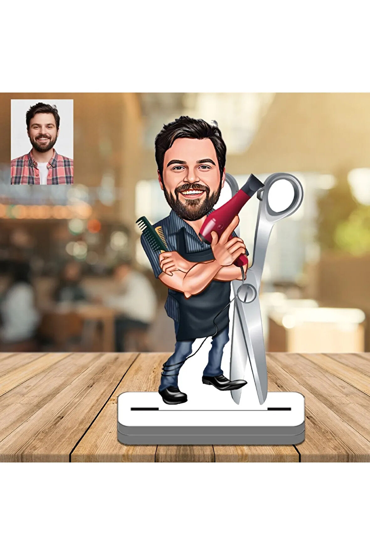 Bay Kuaför Berber 3D Ahşap Biblo,Sevgiliye Hediye,Doğum Günü Hediyesi