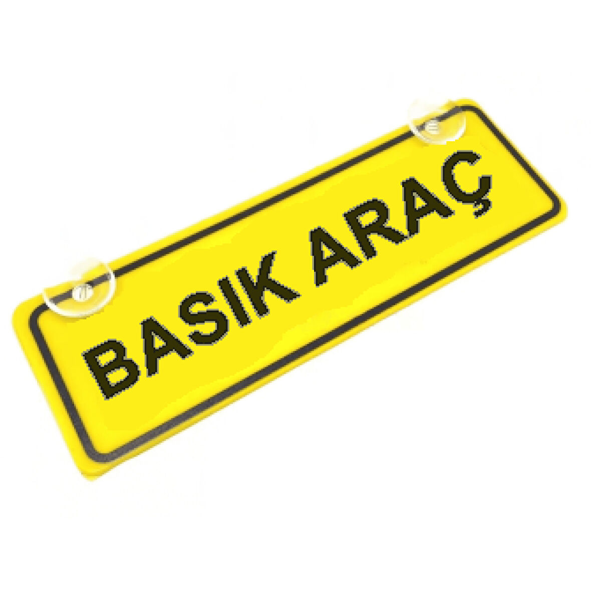 Basık Araç Yazılı Sarı Dekor Plaka Vantuzlu Cam Süsü