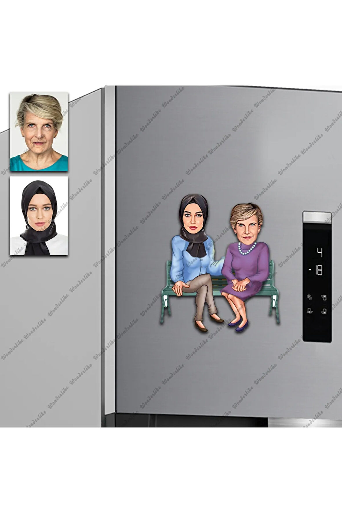 2 Kişi Anne Kız Tasarımlı Buzdolabı Magneti/Resim Gönder Magnet Olsun