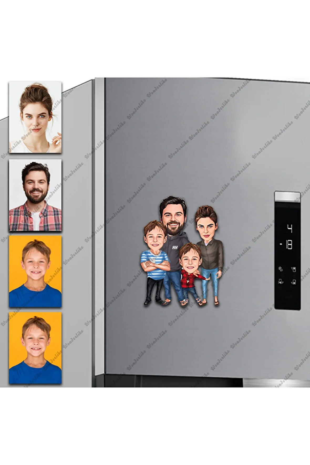 4 Kişilik Tasarımlı Buzdolabı Magneti/Resim Gönder Magnet Olsun
