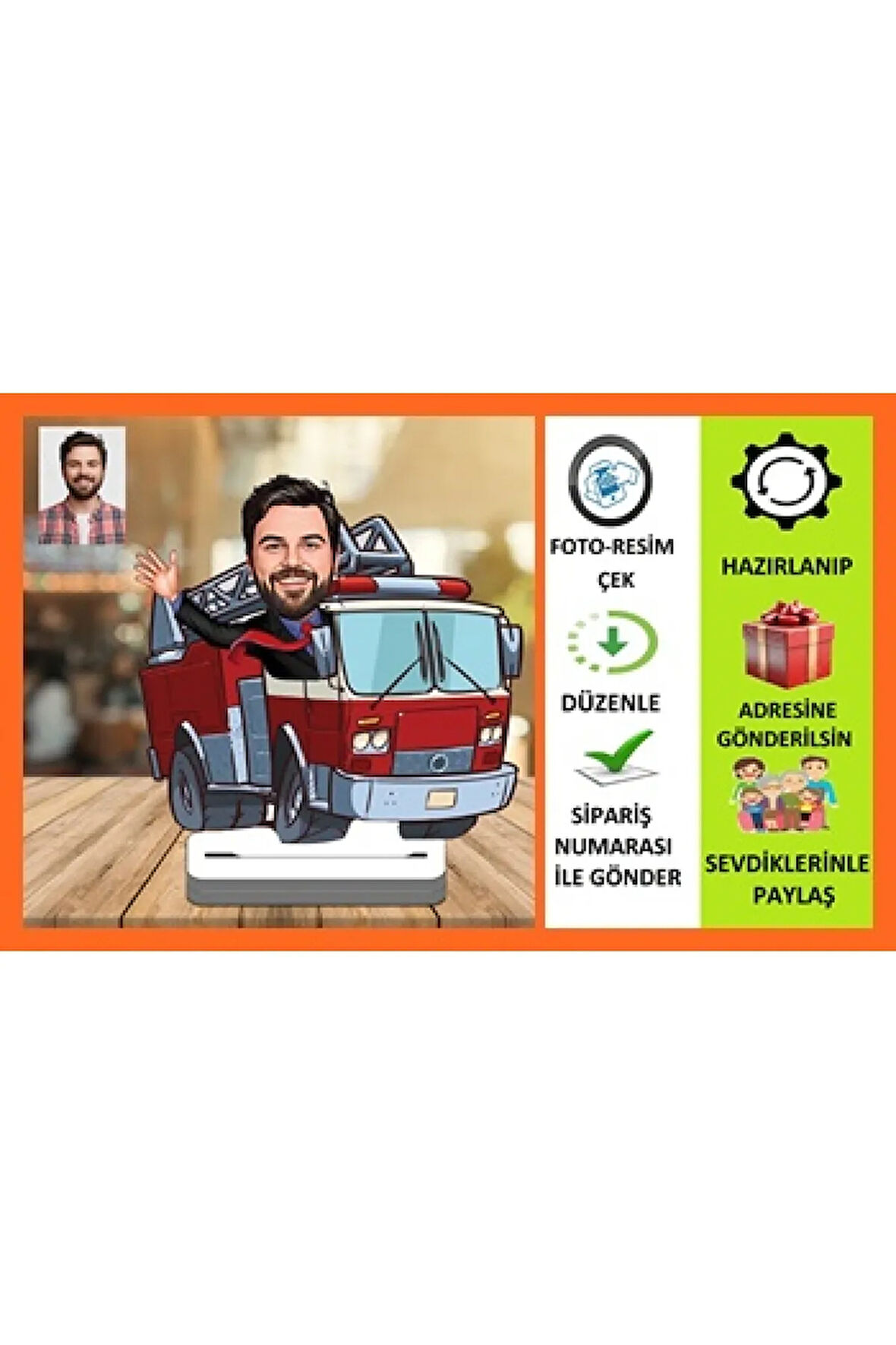 İtfaiye Şöförü Karikatür Biblo,Sevgiliye Hediye,Doğum Günü Hediyesi