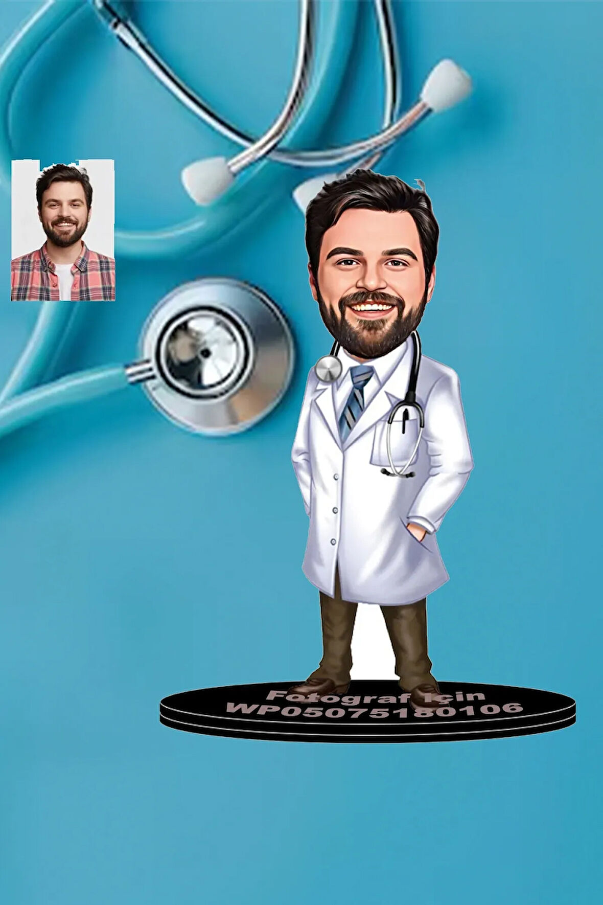 Kişiye Özel Doktor Karikatürlü 3D Ahşap Biblo,Sevgiliye Hediye,Doğum Günü Hediyesİ,