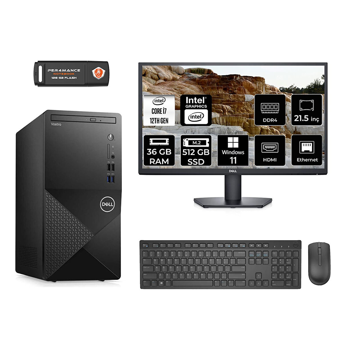 DELL VOSTRO 3910 MN75983910D082 i7 12700 36GB RAM 512GB SSD 21.5" W11H MASAÜSTÜ PC