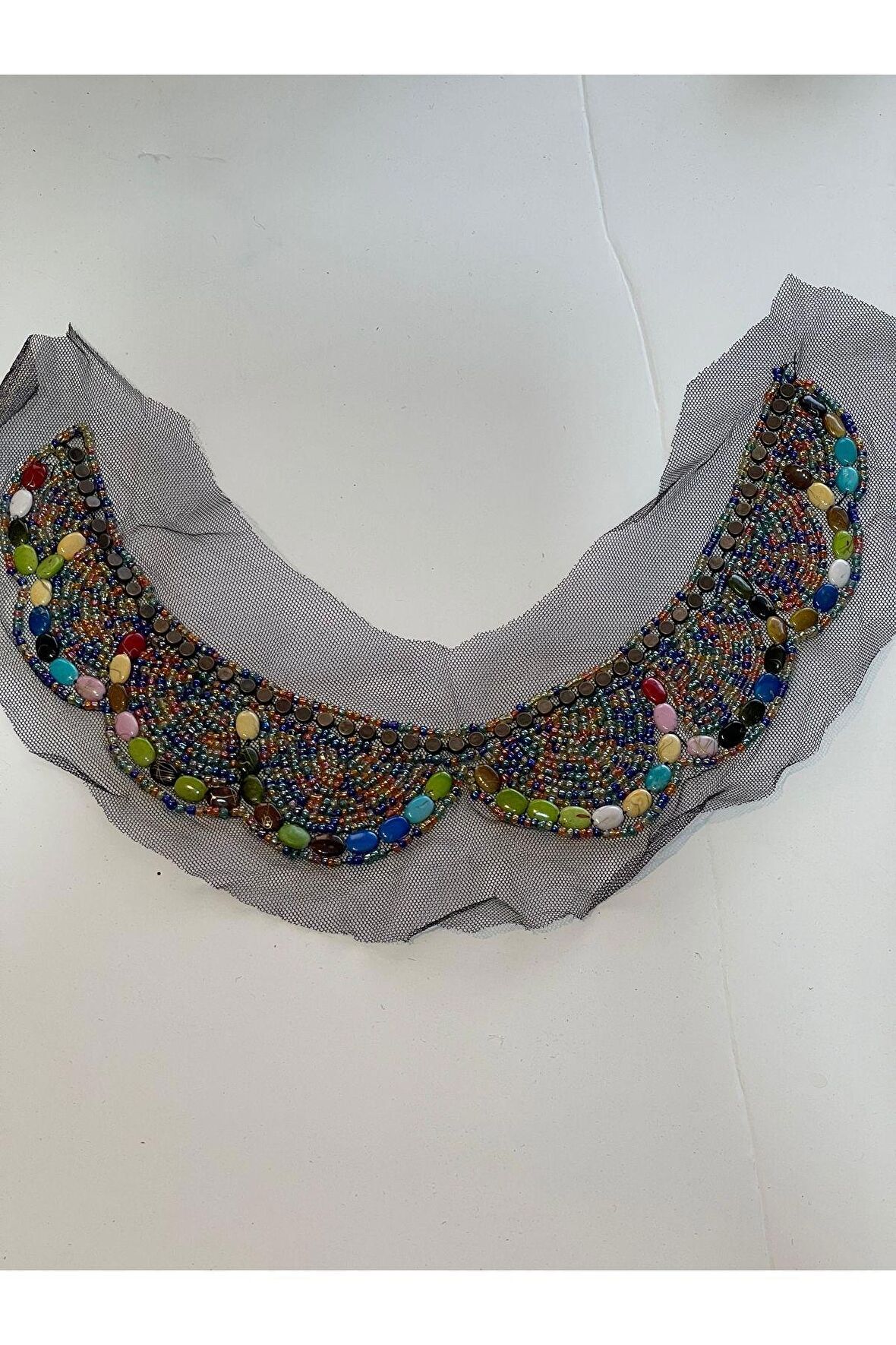26X5 Cm Taşlı Boncuklu Tasarım Kıyafet Yaka Aksesuarı Aplik Dikiş