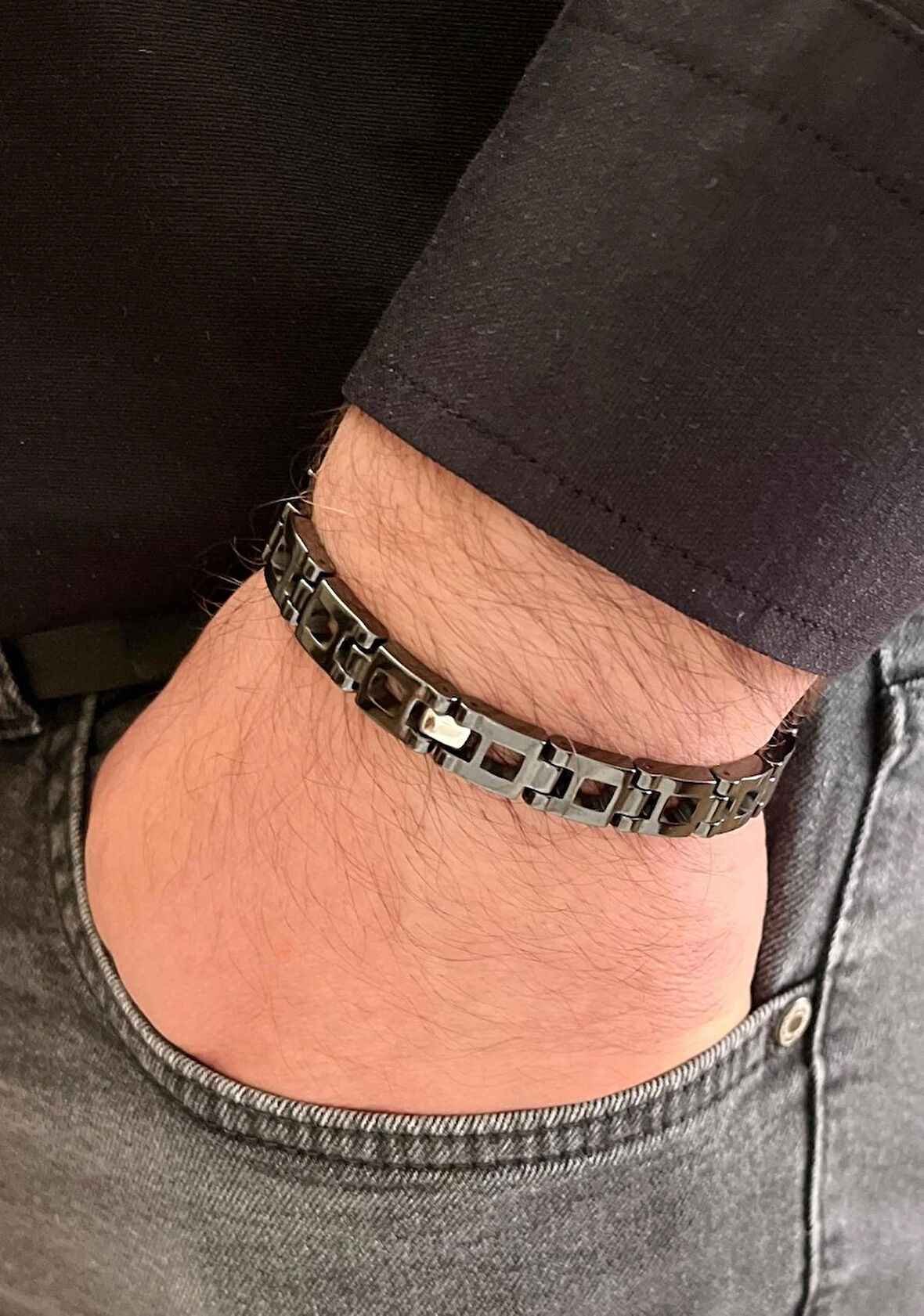 Seramik ve 1. Sınıf Çelik Mixli Siyah Erkek Bileklik 21 cm