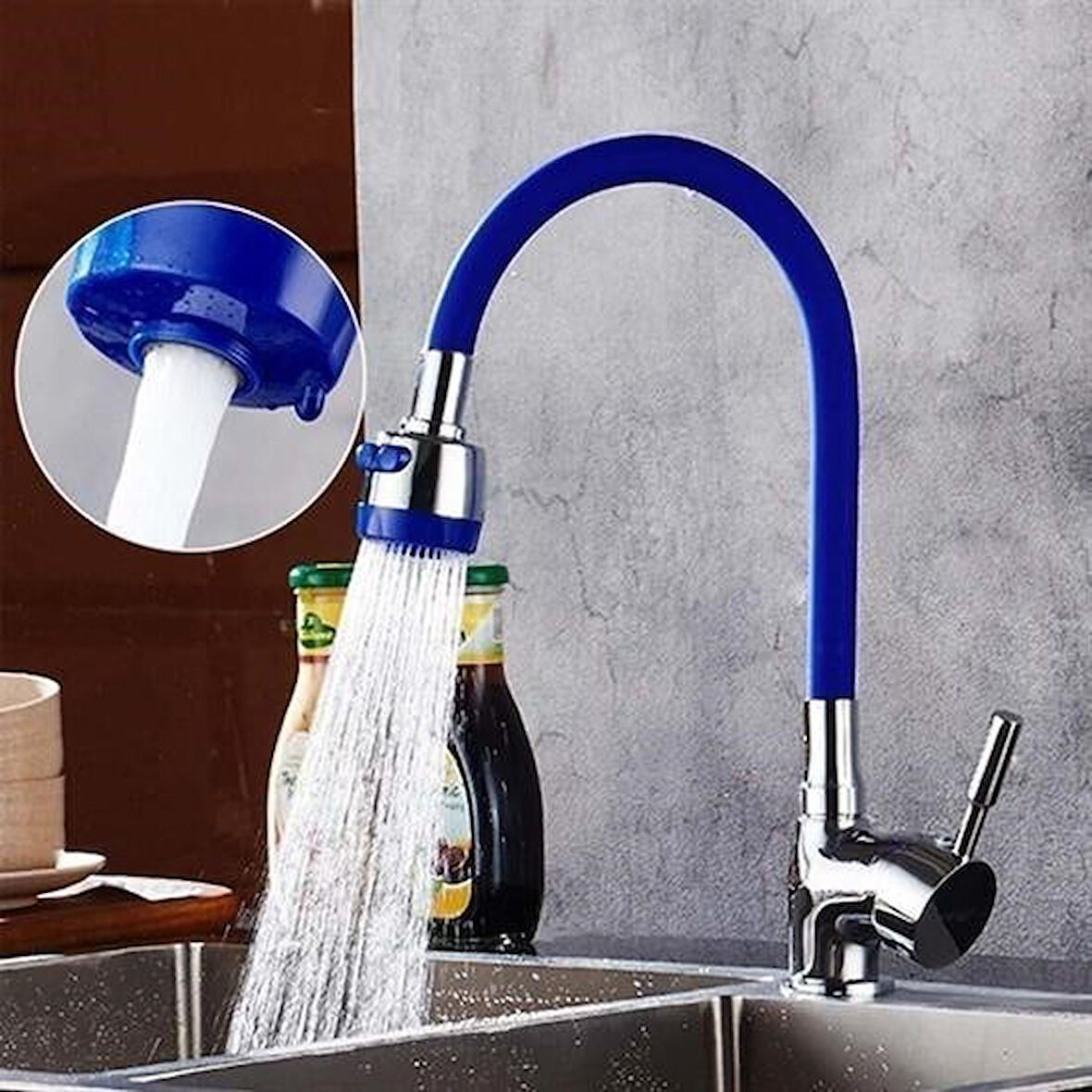 caselka® Oynar Başlıklı Tasarruflu Kubar Musluk Borusu ve Başlığı Mavi