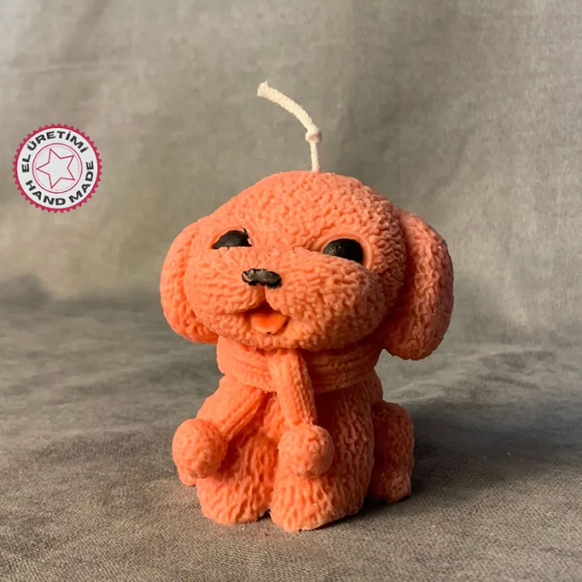 Uretti - Ayşe 7362 - El Yapımı Sevimli Köpek Mum - Pembe / 8 x 8 cm