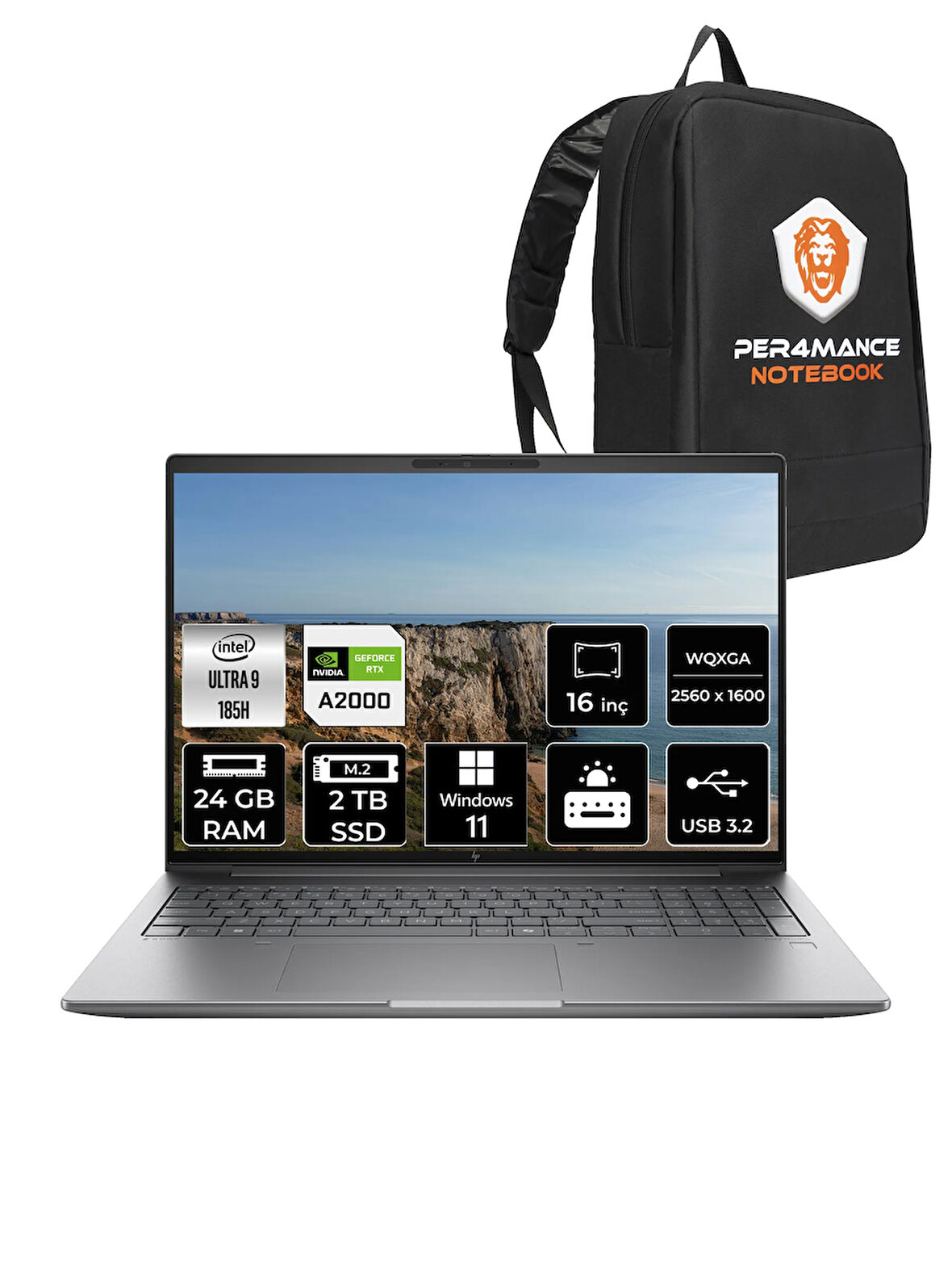 HP ZBook Power G11 U9 185H 24GB 2TB SSD RTX A2000 16'' WQXGA W11H Mobil İş İstasyonu & PER4 ÇANTA