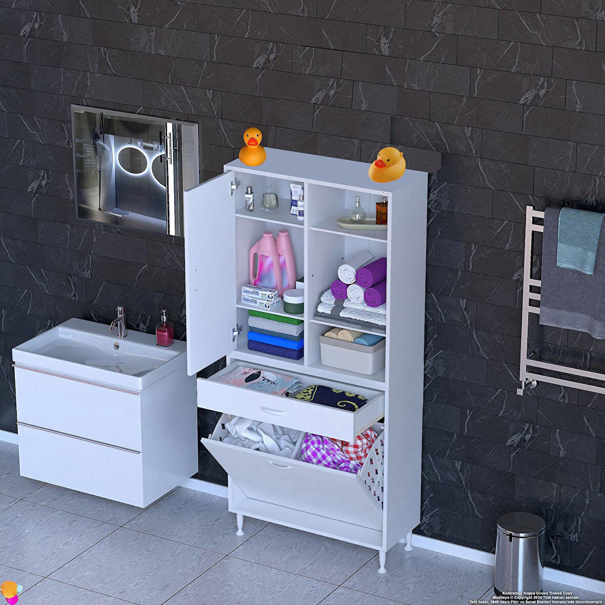 Modilayn AFRA 80x173x32,5cm 1 Çekmece, 2 Göz Sepet, 1 Kapak, 6 Raf Dar Alan Banyo Dolabı