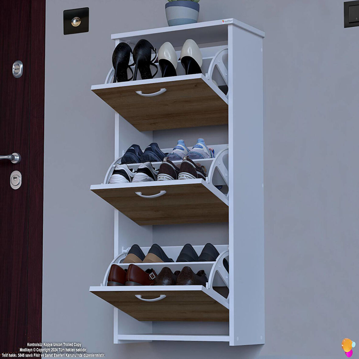 Modilayn WEST Asma Kapı Önü 52x 116 x26 cm’lik 3 Düşer Kapak 6 Göz Bölmeli Ayakkabılık