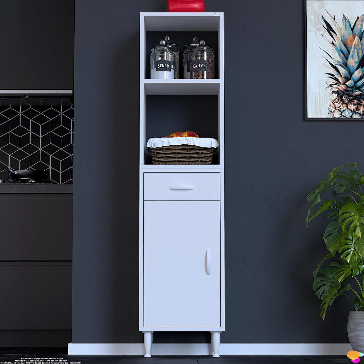 Modilayn VİO Fırın Dolabı (40x163,4x32.5 cm) Çekmeceli Kapaklı Mini/Midi Mikrodalga Mutfak Dolabı