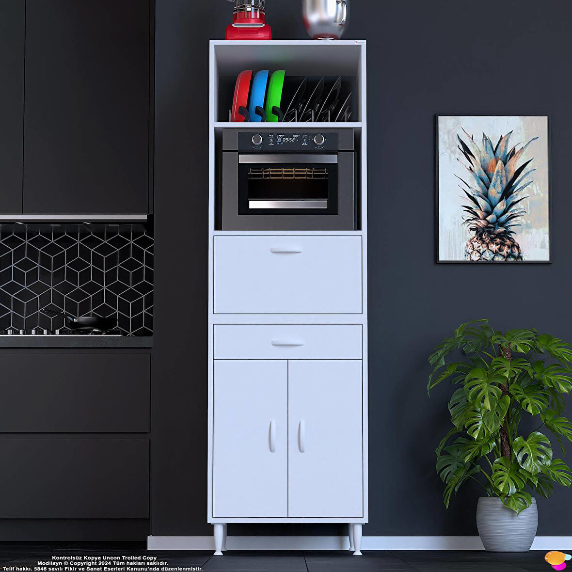 Modilayn ENNET 60x194,6x56  cm 1 çekmece 3 kapaklı Mutfağınıza Yepyeni Fırın ve Mikrodalga Dolabı