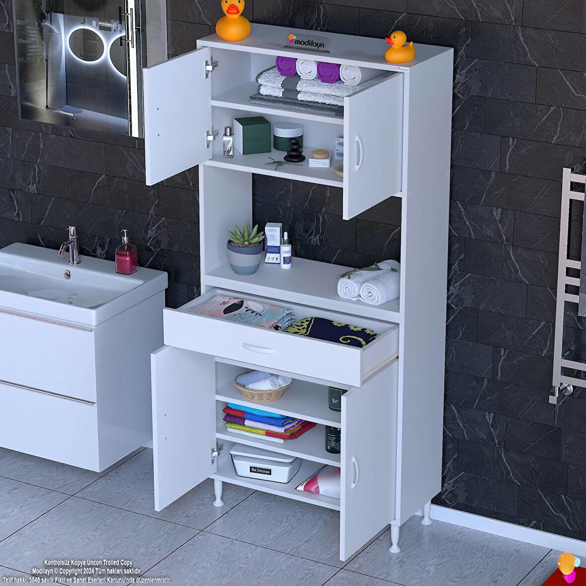 Modilayn ARDA Banyo Dolabı 70x173x32,5cm 1 çekmece 4 kapak ve 7 raflı İhtiyaca uygun kolay kurulum