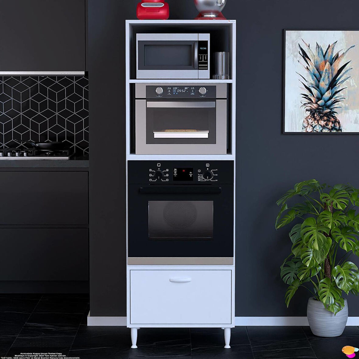 Modilayn ZERA Ankastre Dolap (60x185,9x56 cm): 1 Kapaklı Mini/Midi Mikrodalga Fırın Dolabı