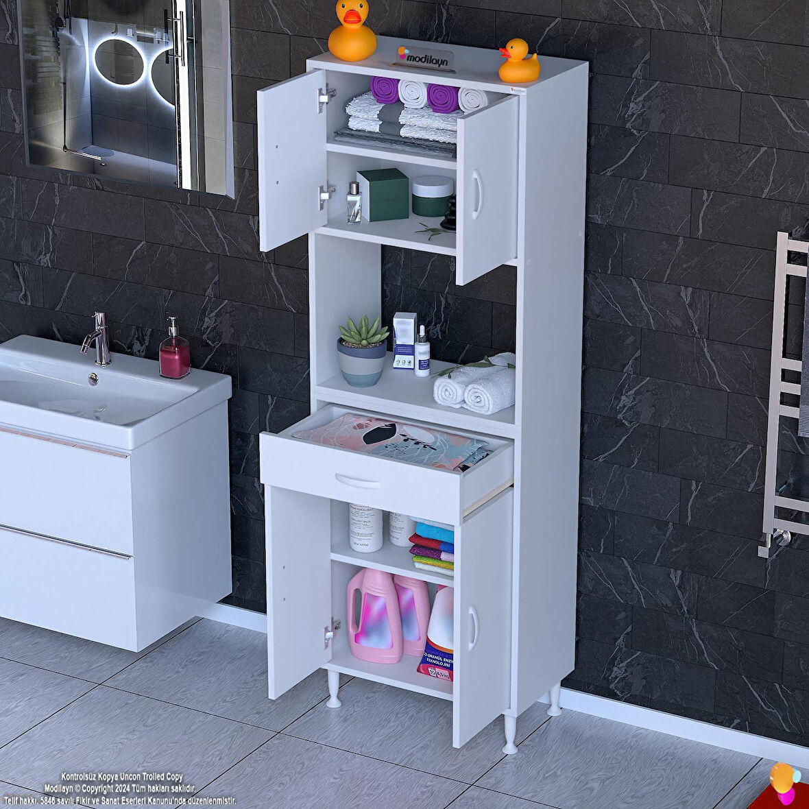 Modilayn ARDA Banyo Dolabı 55x173x32,5cm 1 çekmece 4 kapak ve 5 raflı İhtiyaca uygun kolay kurulum